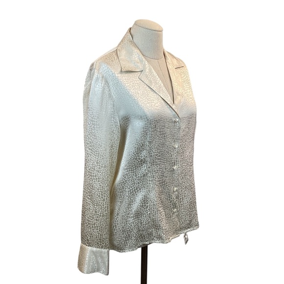 NWT Talbots Silk Blouse Button Up Cream Snake Skin Print - Picture 4 of 12